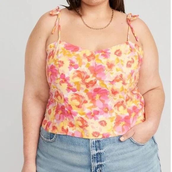 ✨Old Navy Fitted Linen-Blend Crop Sz Medium Top✨ - Picture 4 of 8